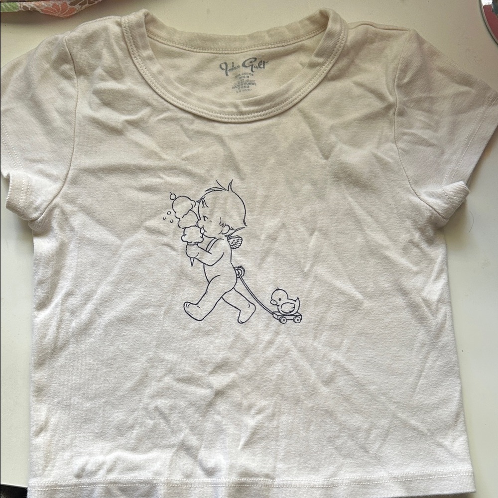 Brandy Melville White Graphic Crop Top